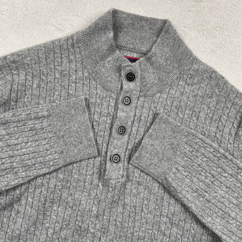 Untuckit Cashmere Sweater Mens XL Gray Cable Knit 1/4 Button La Frenz Pullover
